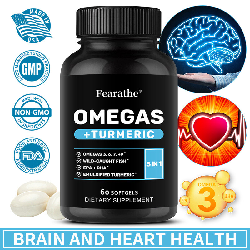 Daily Omega 3 6 9 + Turmeric EPA & DHA Heart Joint Support 60 Capsules