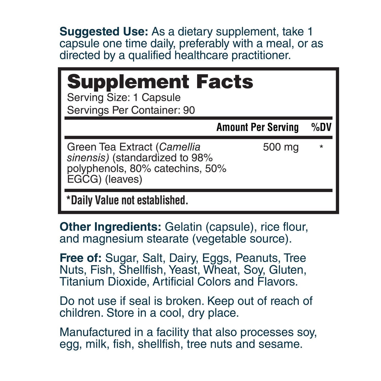 Green Tea Extract 500mg – 90 Capsules (90 Servings)