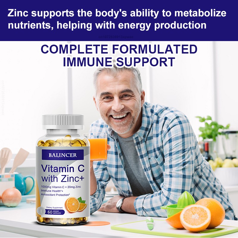 High Potency Vitamin C 1000mg + Zinc 20mg,For Immune System,Brain 30~120Capsules