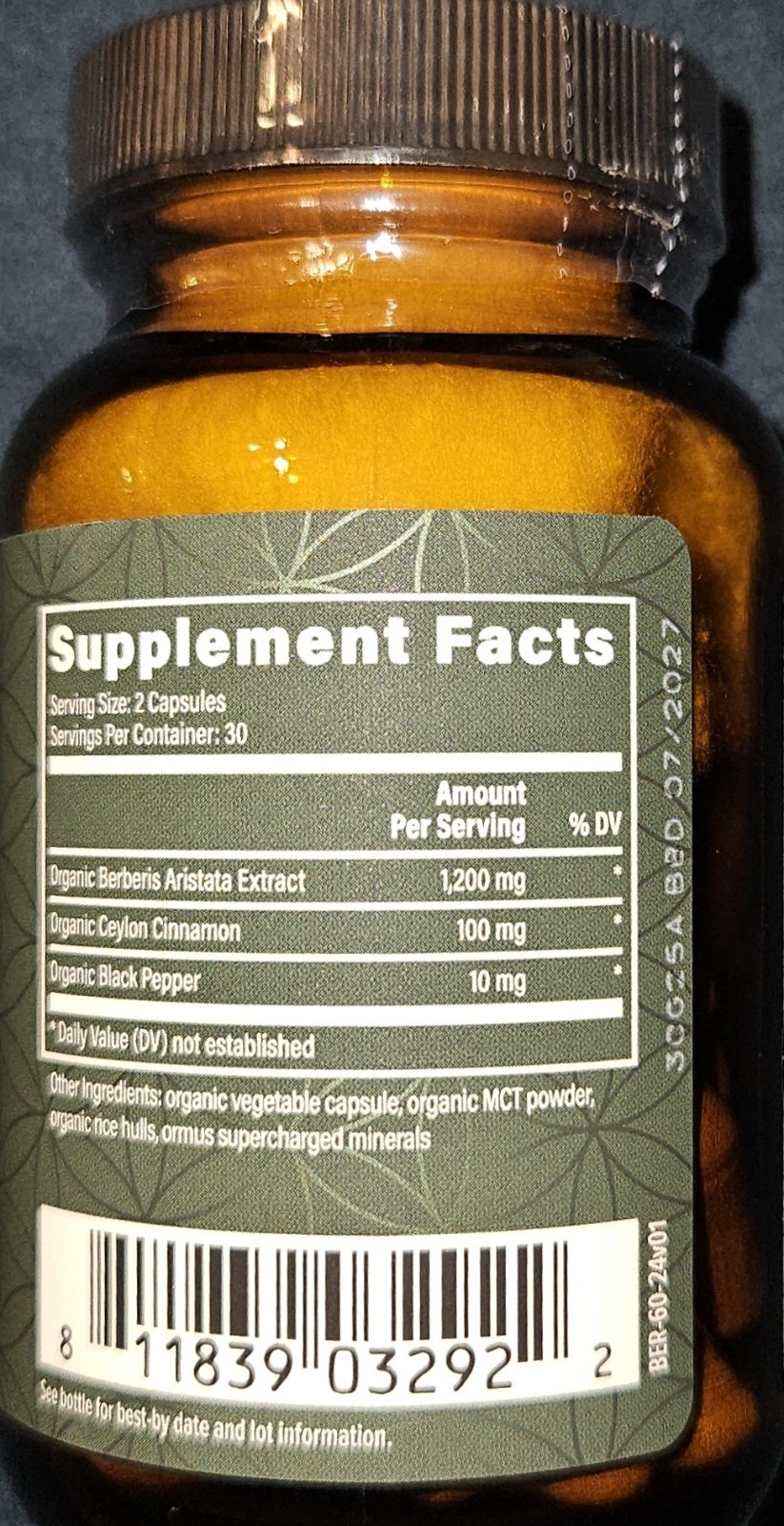 Global Healing Organic Berberine (Berberina) with Ceylon Cinnamon 1200mg 60 Caps