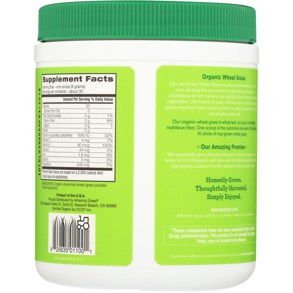 Organic Wheat Grass Powder By Amazing 8.5 Oz Greens Supplement 1 Pack