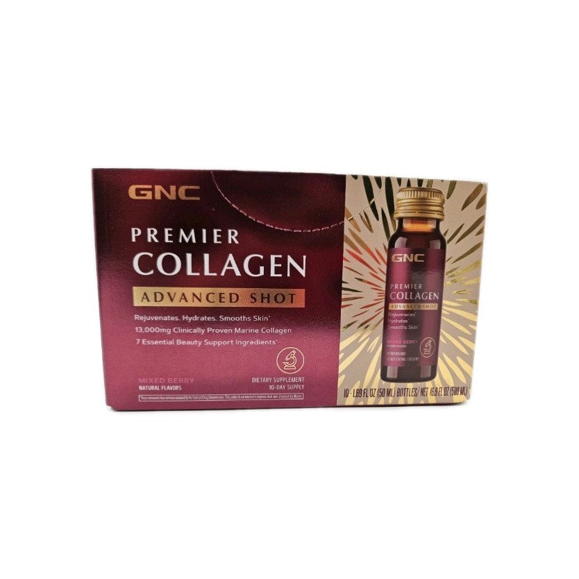 GNC Premier Collagen Advanced Shot 10 Bottles 13000mg Marine Berry Drink