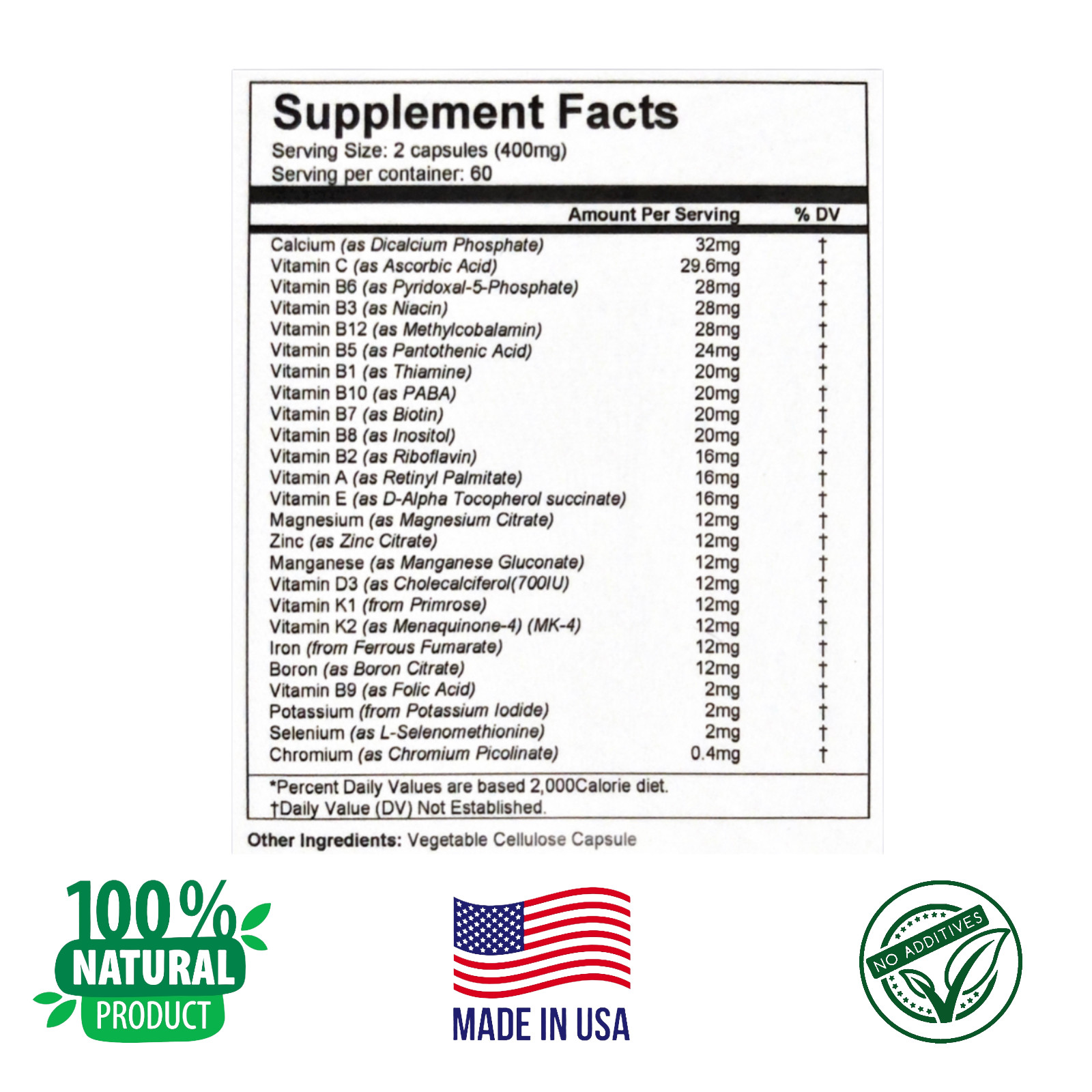 INCREASE ENERGY MULTI-VITAMIN, MULTI-MINERAL, 120 Capsules, Daily Dosage, power.