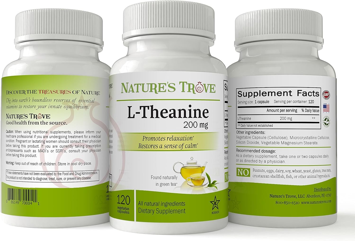 L-Theanine 200mg by Nature’s Trove – 120 Vegetarian Capsules