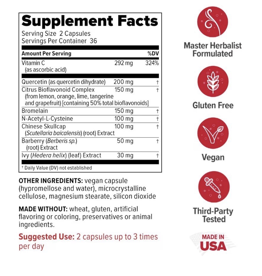 Redd Remedies, Adult Sinus Support Respiratory Immune Seasonal Support 72capsule