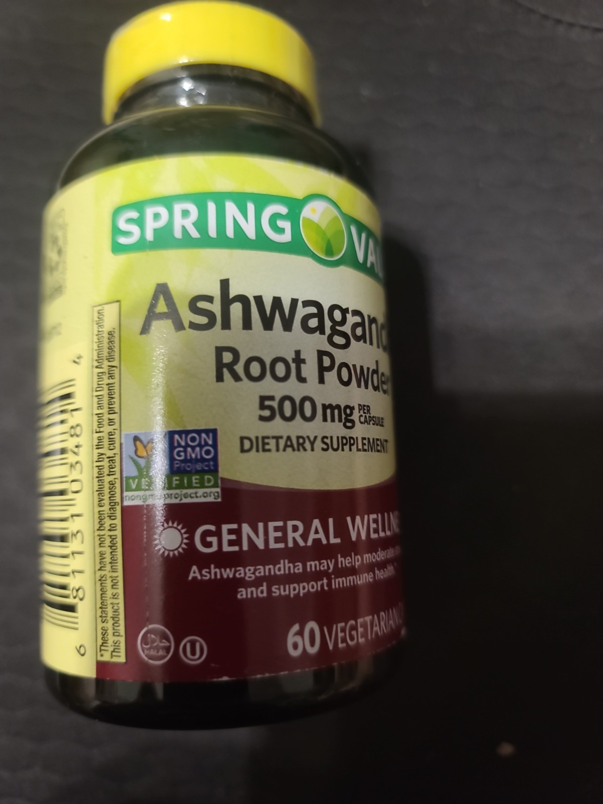 Spring Valley Ashwagandha Root Powder 500 mg Vegetarian Capsules – 60 ct