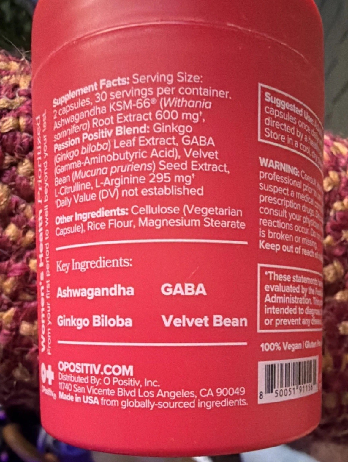 O Positiv Health URO Vaginal Moisture Mood Support 60 Vegan Capsules Ashwagandha