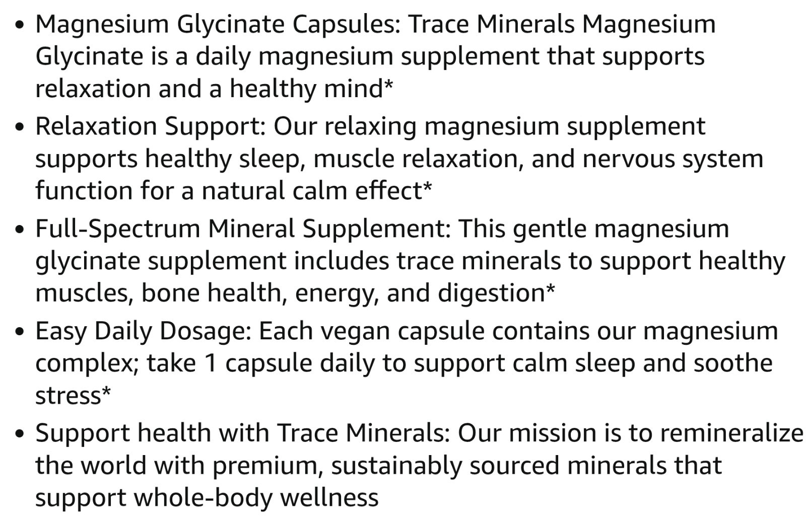 Trace MAGNESIUM GLYCINATE 120 mg 90 Caps ( 90 Servings ) Relax And Sleep Support