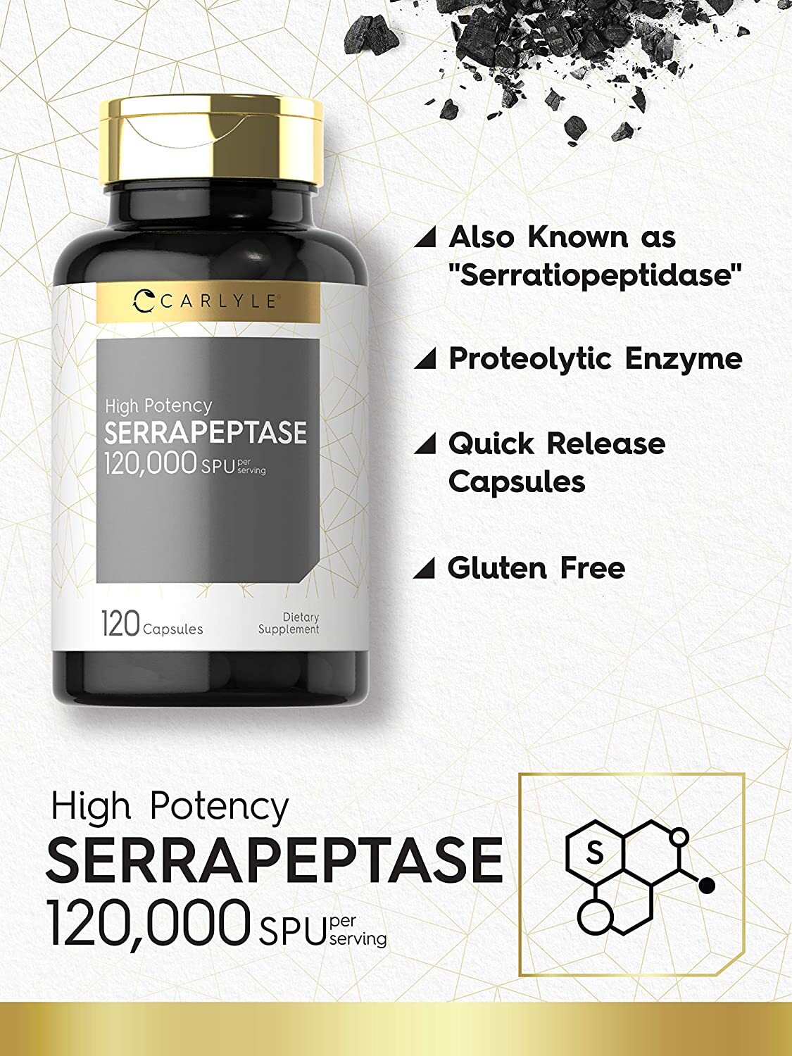 Serrapeptase 120000 SPU | 120 Capsules | Supports Sinus Health | by Carlyle