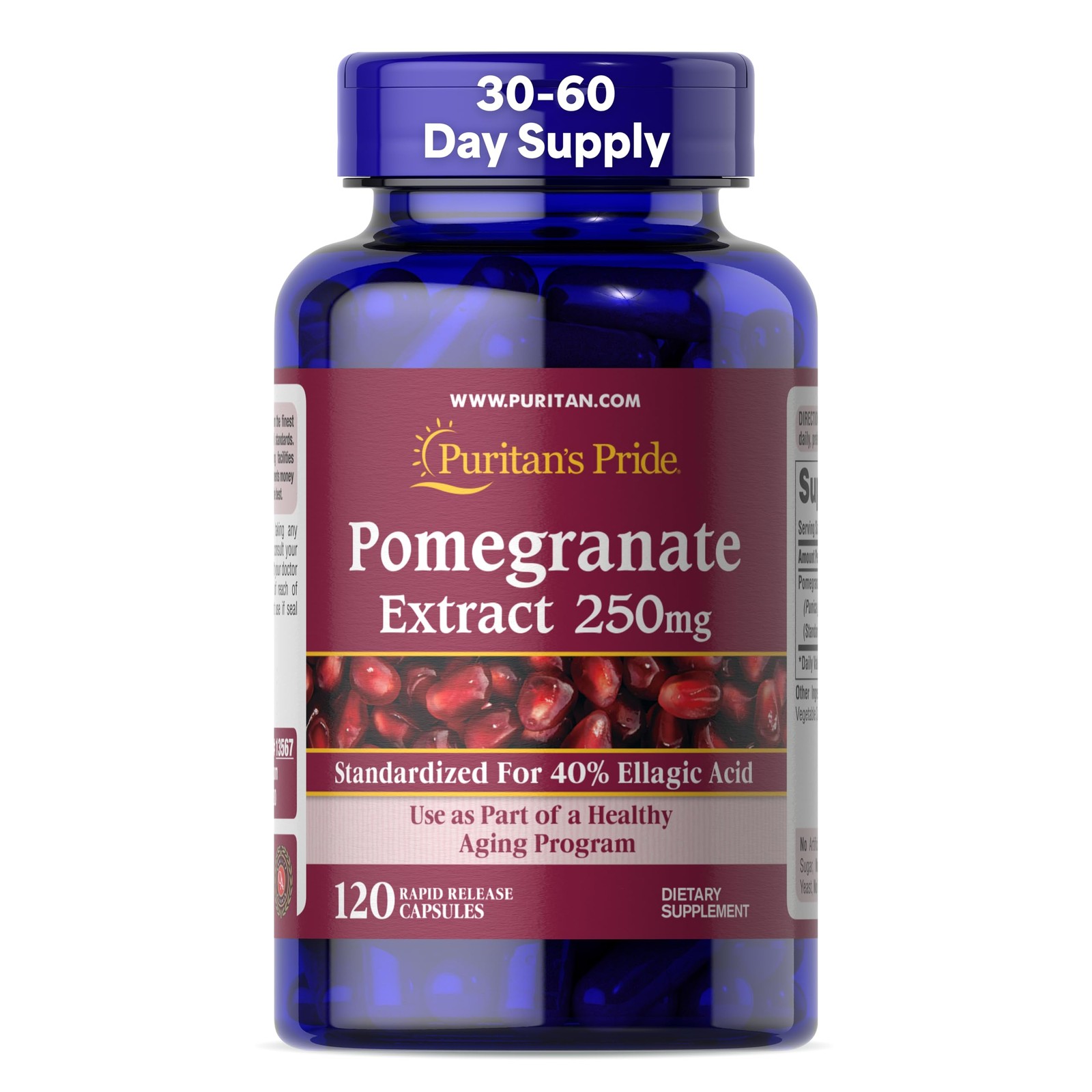 Puritan’s Pride Premium Pomegranate Extract 250mg, 120 Count (Pack of 1), Red