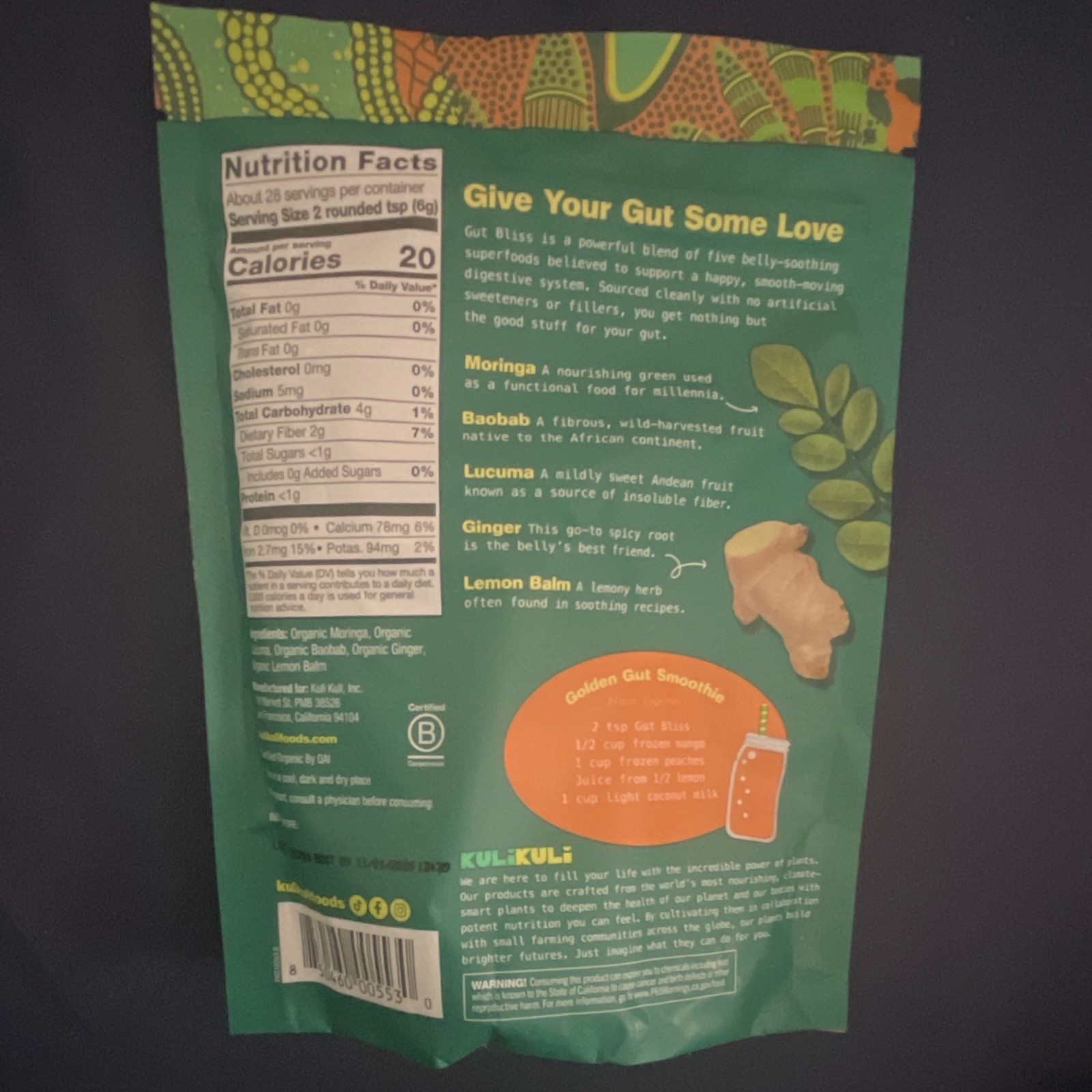 Kuli Kuli Organic Gut Bliss Superfood Powder, USDA Organic Digestive 6 oz
