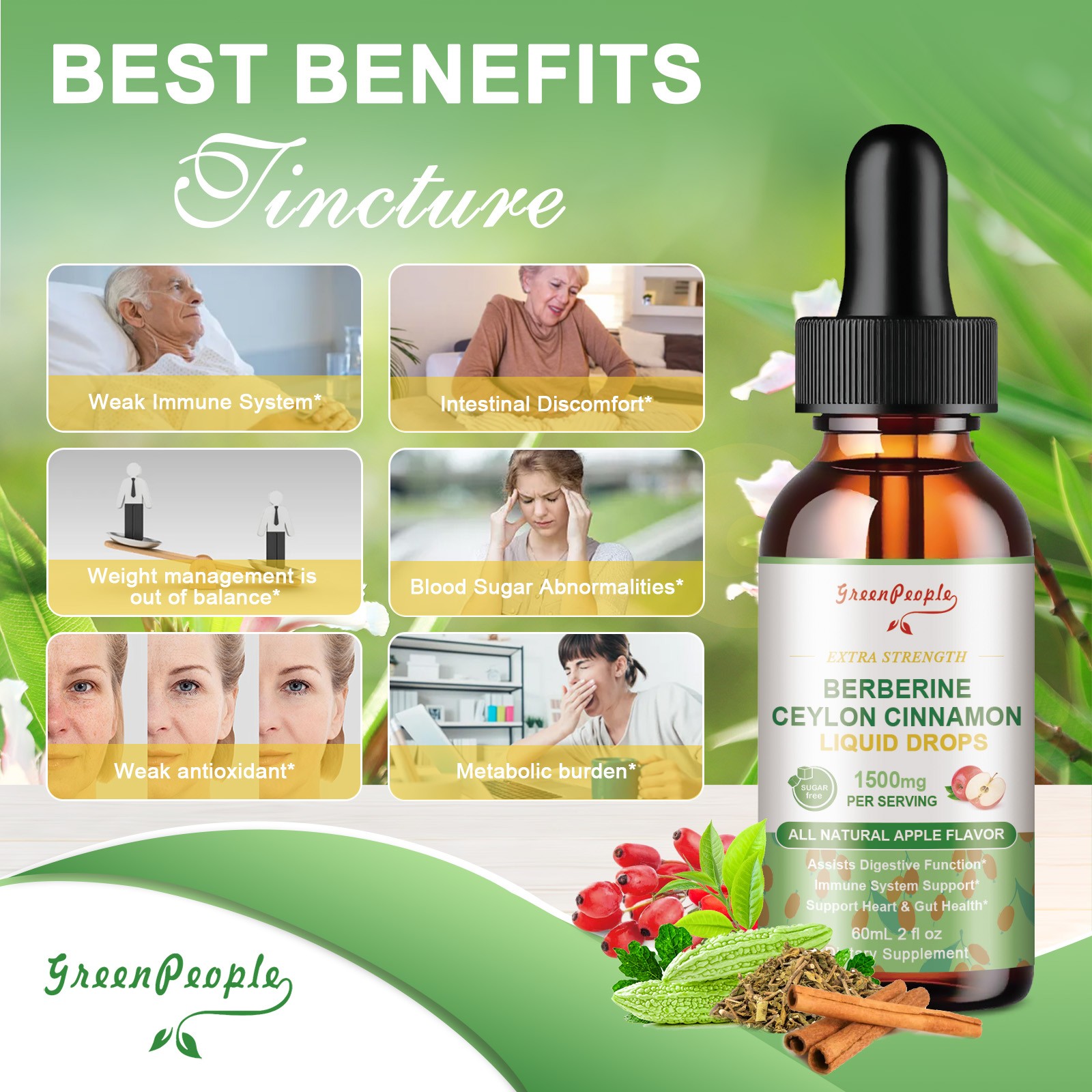 60ML Berberine Liquid Drops 10000mg Ceylon Cinnamon Heart Health & Immune