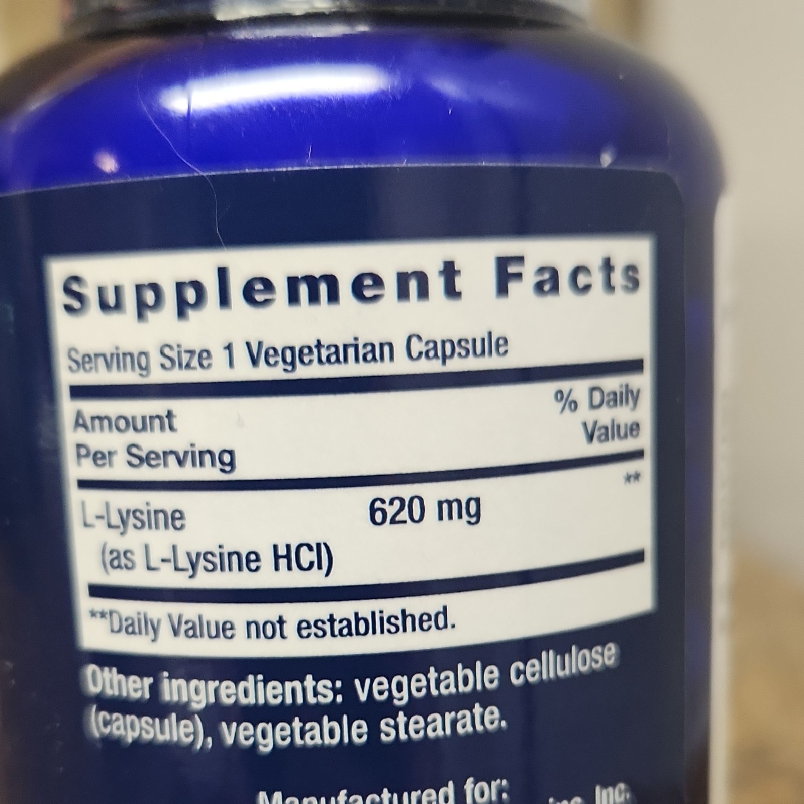 Life Extension L-Lysine 620 mg Gluten-Free Non-GMO Exp 07/2026