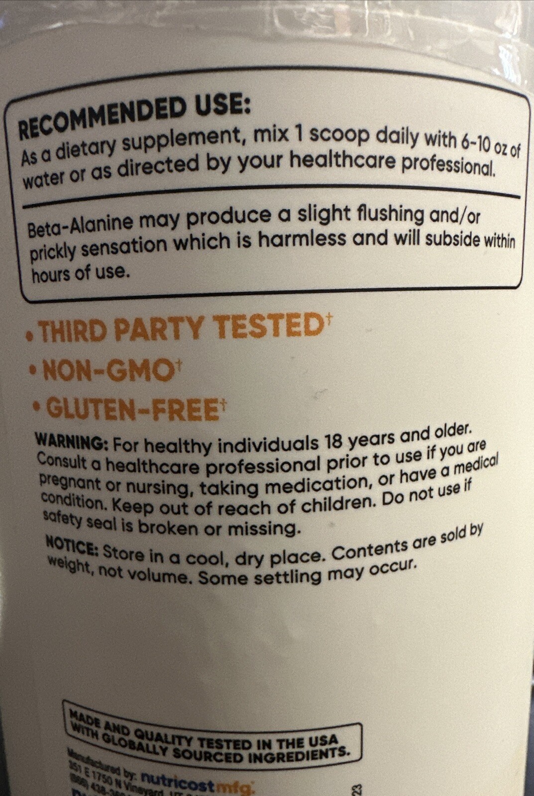 Nutricost Beta Alanine Powder 500 Grams – Pure Beta-Alanine Exp.11/2026