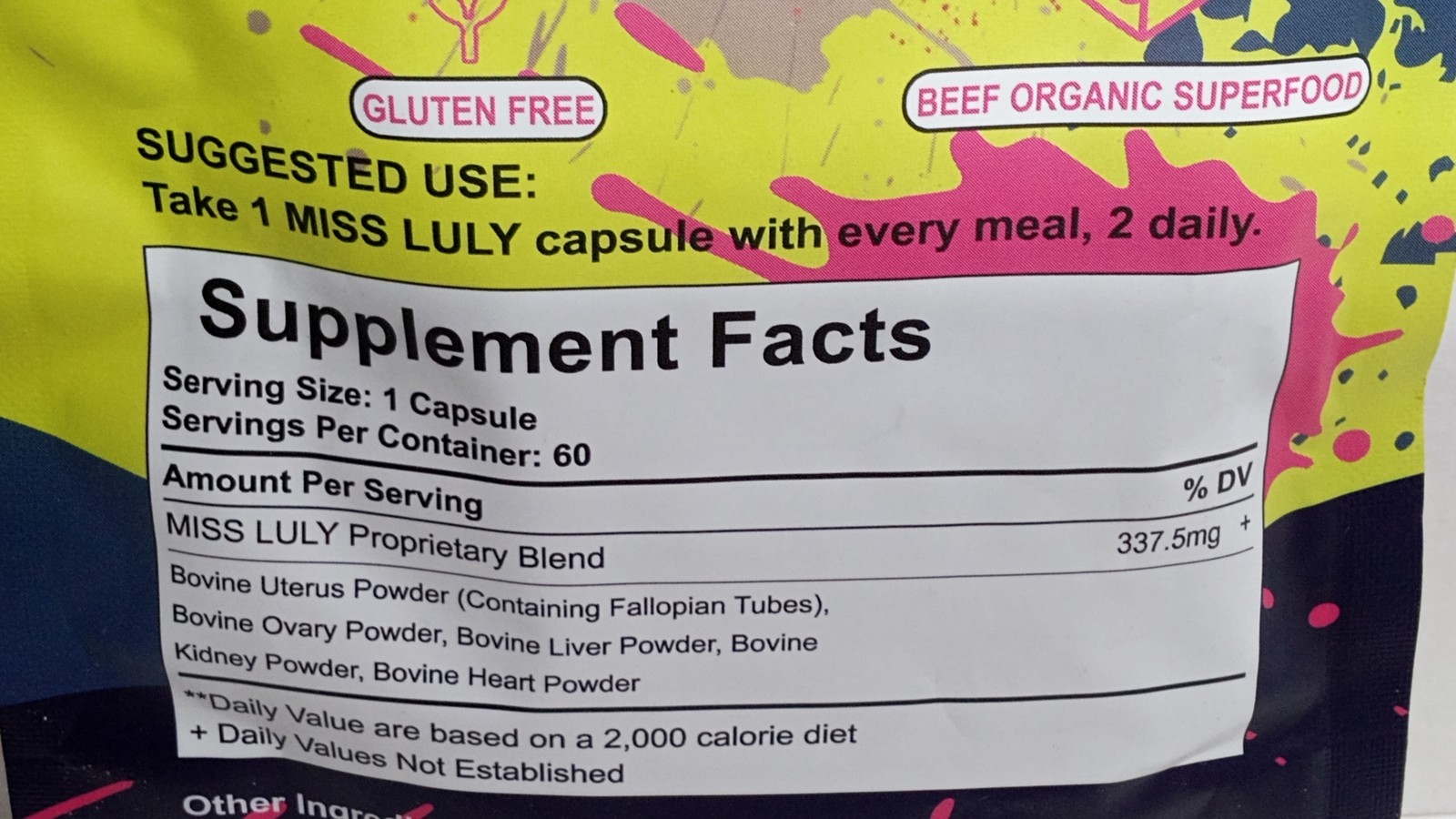 MISS LULY Female-Focused Bovine Organ Supplement 60 Capsules Grass Fed USA