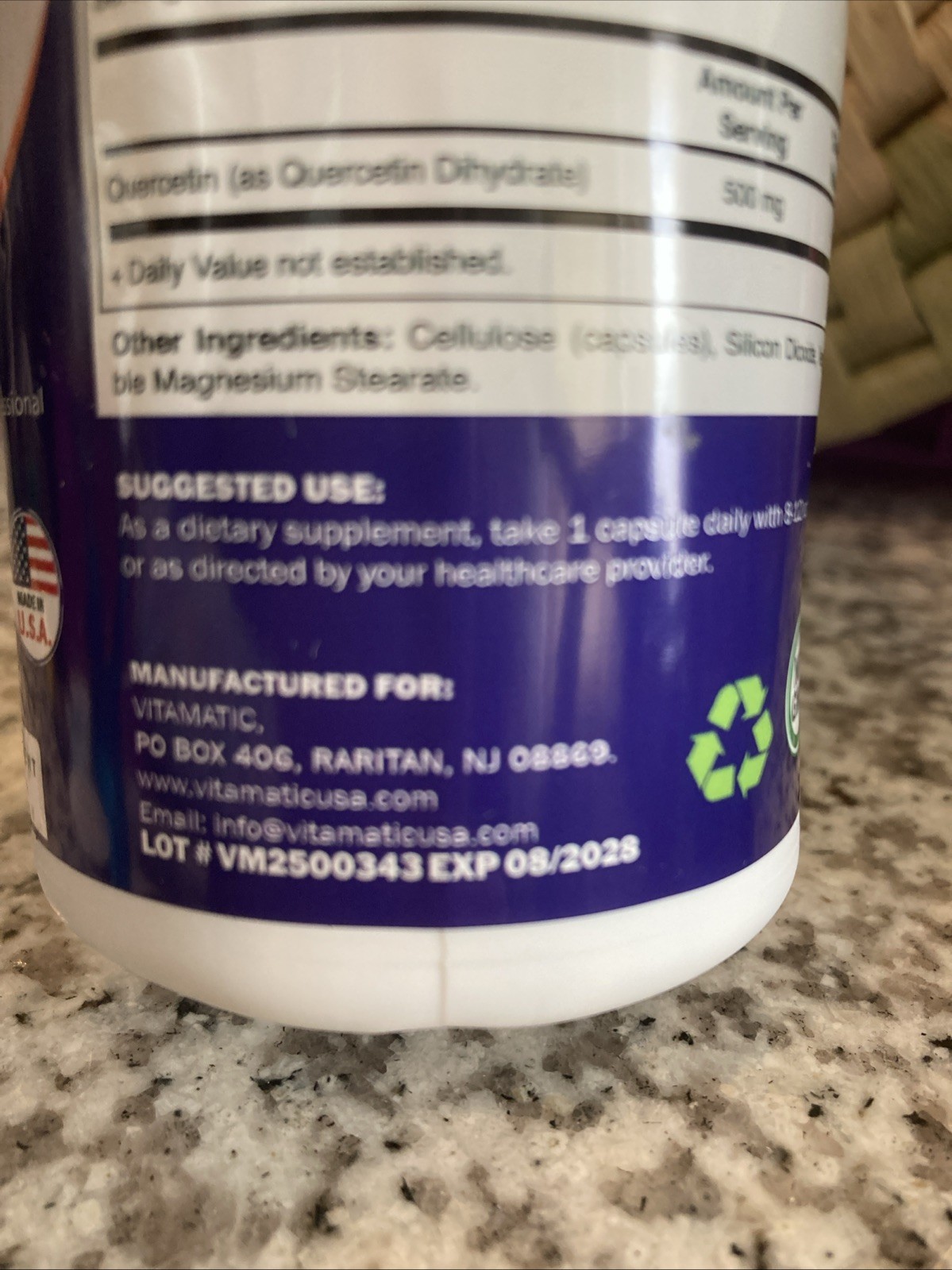 Vitamatic Quercetin Supplement 500 mg – 120 Veggie Capsules New EXP 08/2028