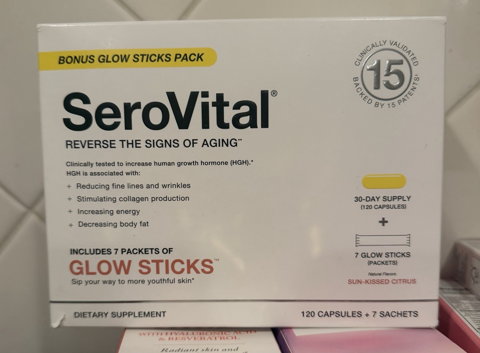 SeroVital HGH-Boosting Dietary Supplement, Anti-Aging (120 ct) + Glow Sticks
