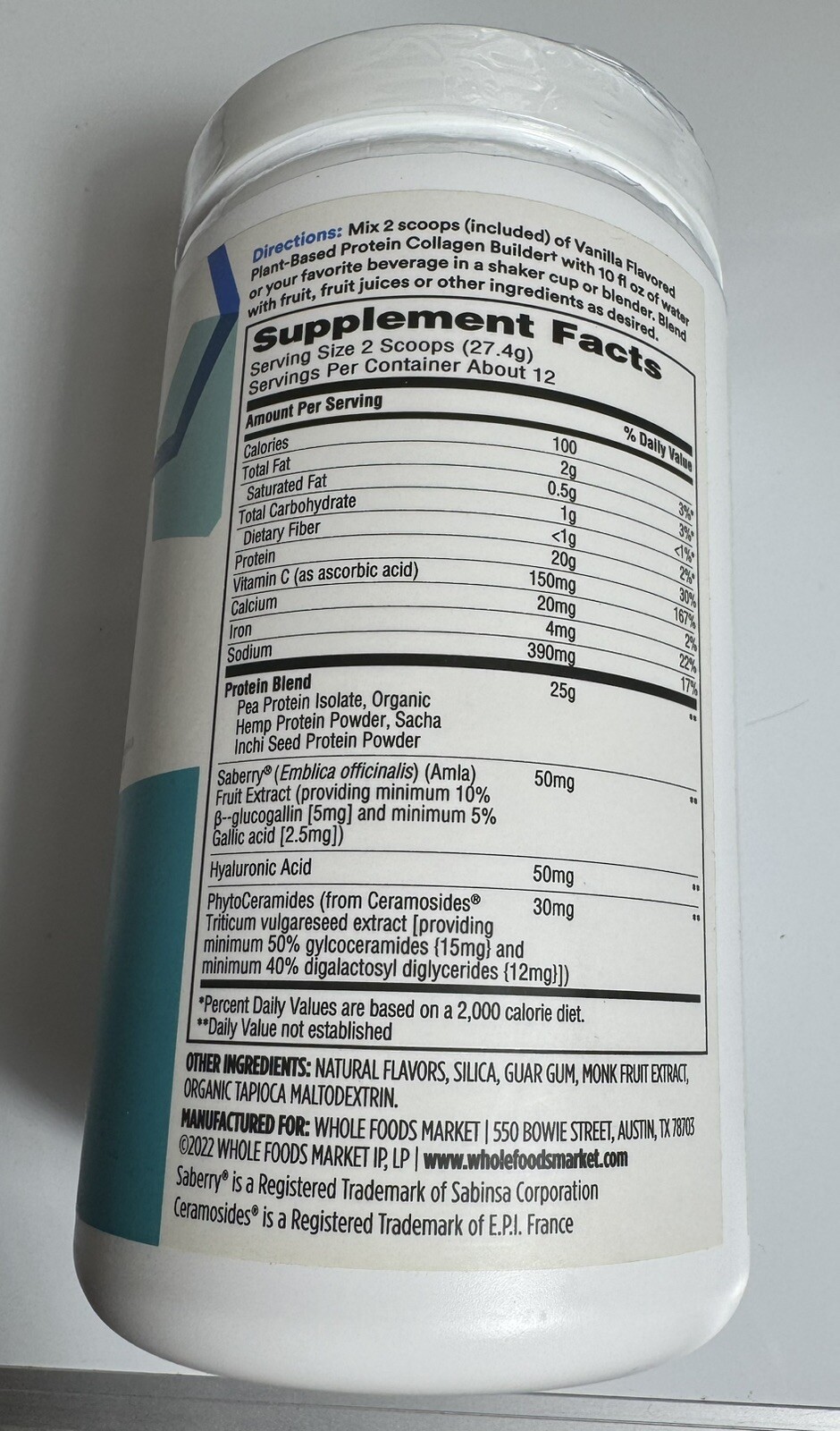 Whole Foods Plant – Based Protein Collagen Builder, 11.6oz (338 g)Exp.4/26/26