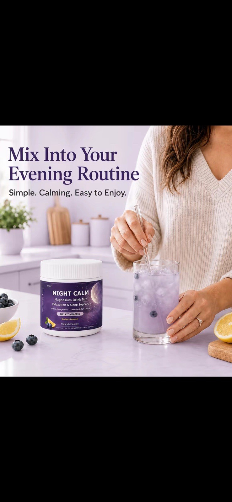 SYHW Night Calm Magnesium Drink Mix Blueberry Lemonade Melatonin-Free Vegan 140g
