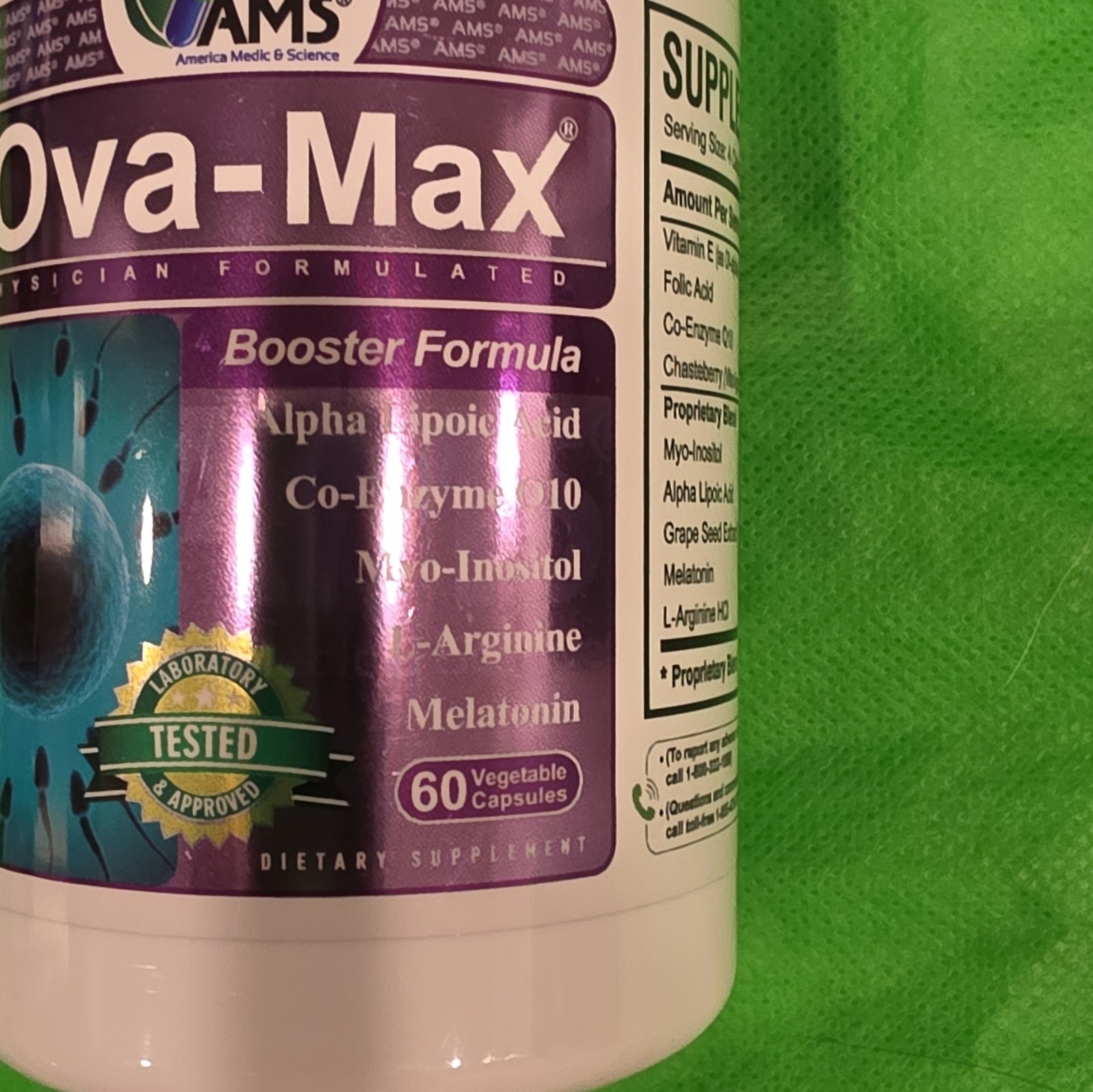 AMS Ova-Max Booster Formula Vitamin E Folic Acid CoQ10 60 Vegetarian Capsules