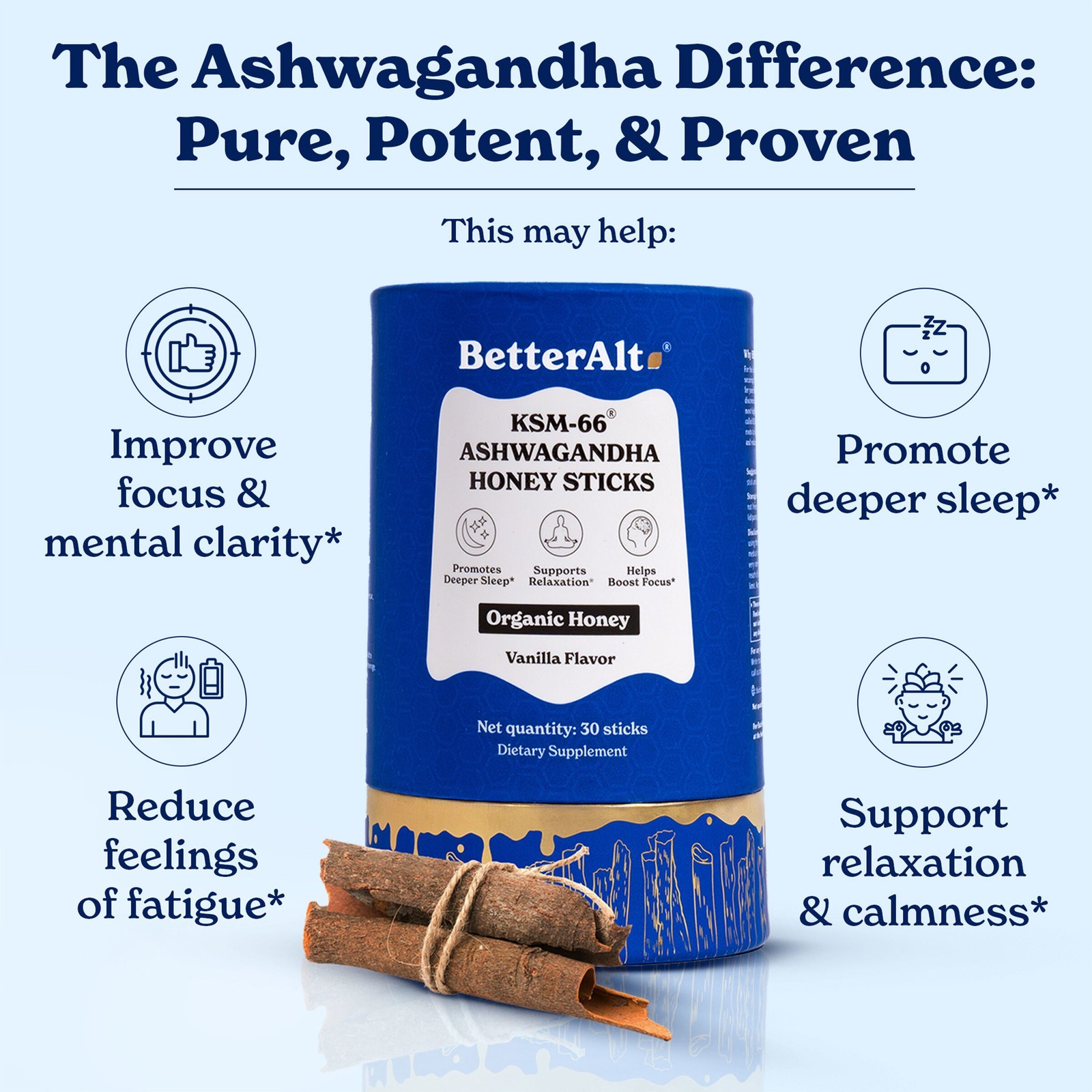 KSM-66 Ashwagandha Honey Sticks – Vanilla (30 Sticks)