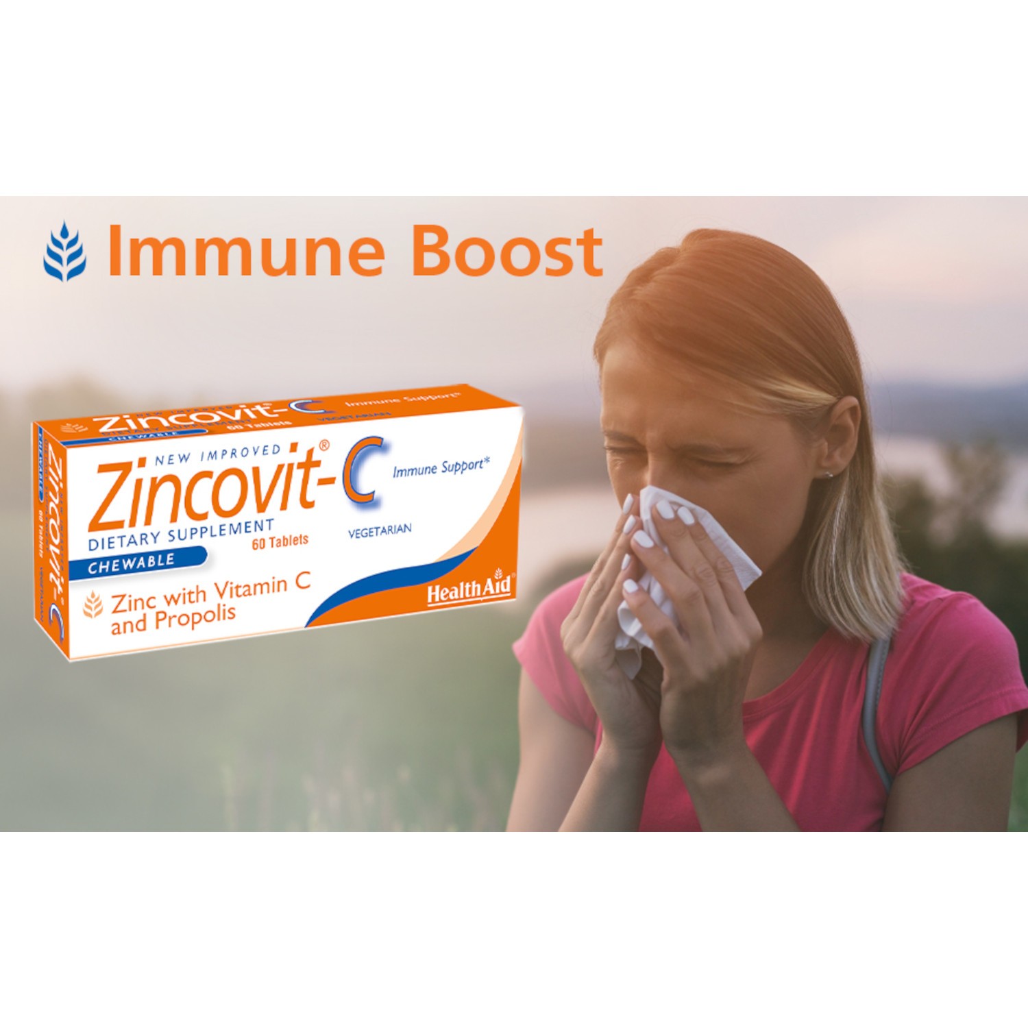 HealthAid Zincovit?C,Vitamin C,Zinc&Propolis Lozenges,60Chewable VegTabs