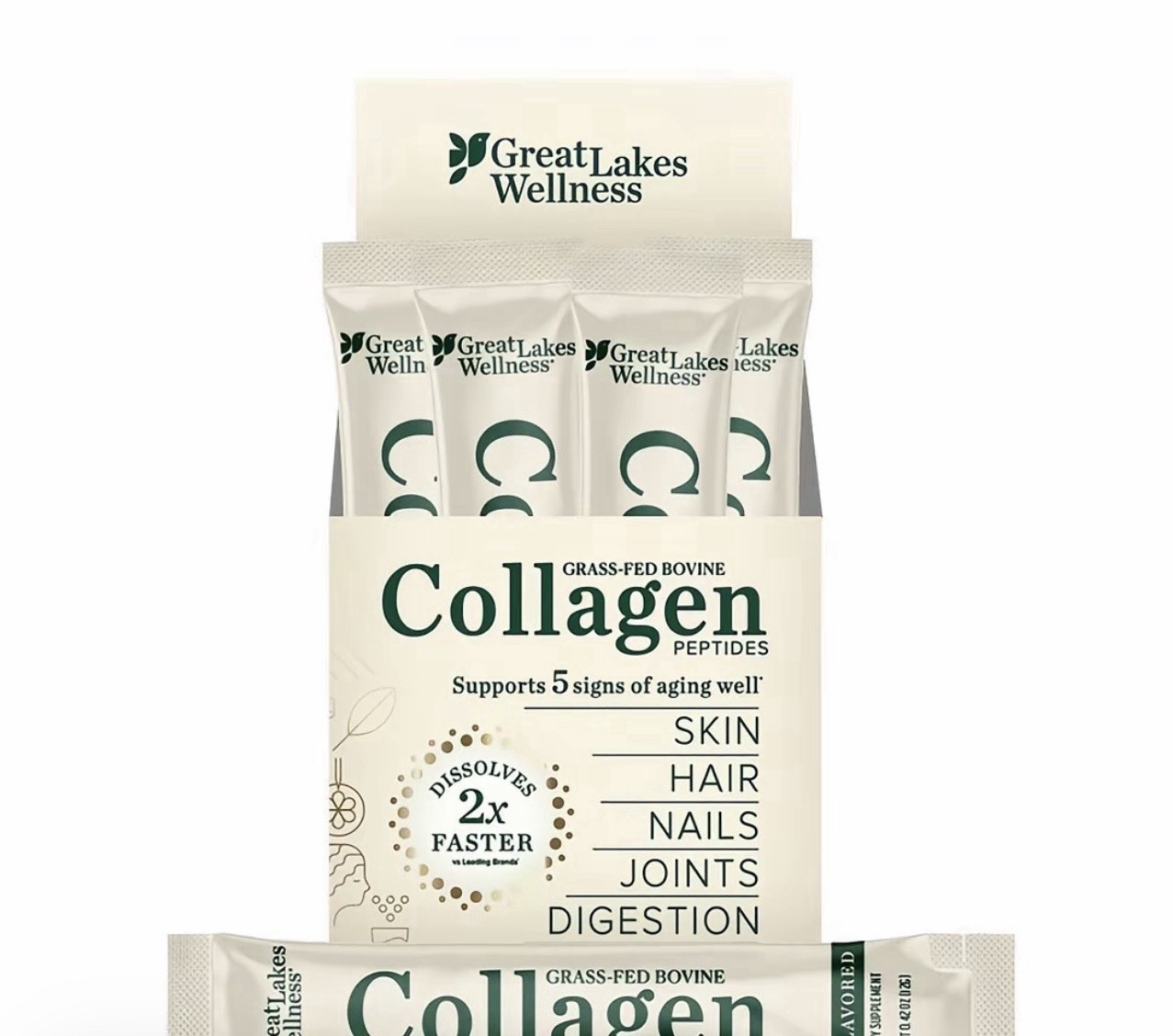 Great Lakes Wellness Collagen Peptides Bovine Unflavored Powder Stick Keto Paleo