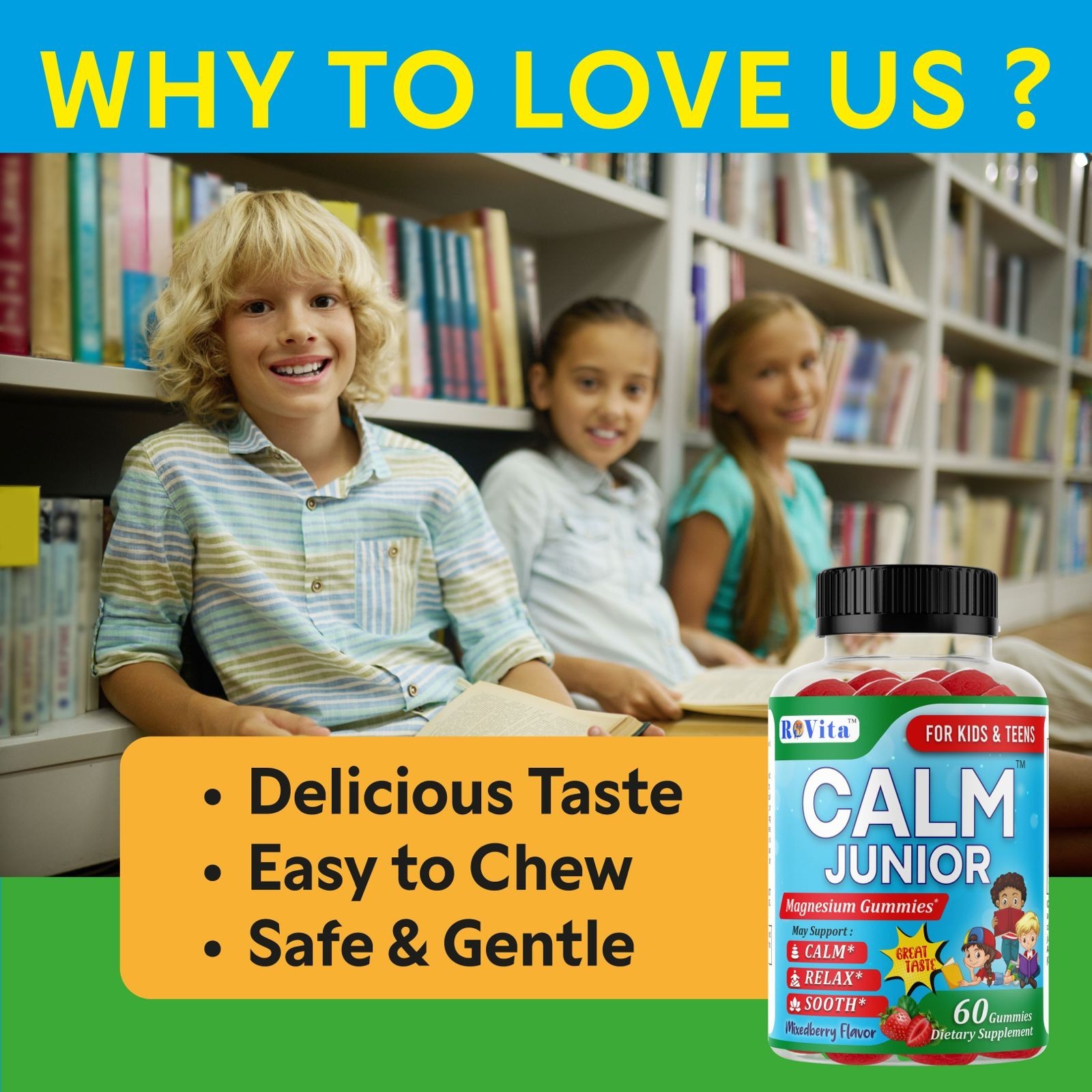 RoVita Calm Jr. Magnesium Gummies for Kids and Teen: Stress Relief & Focus 60G