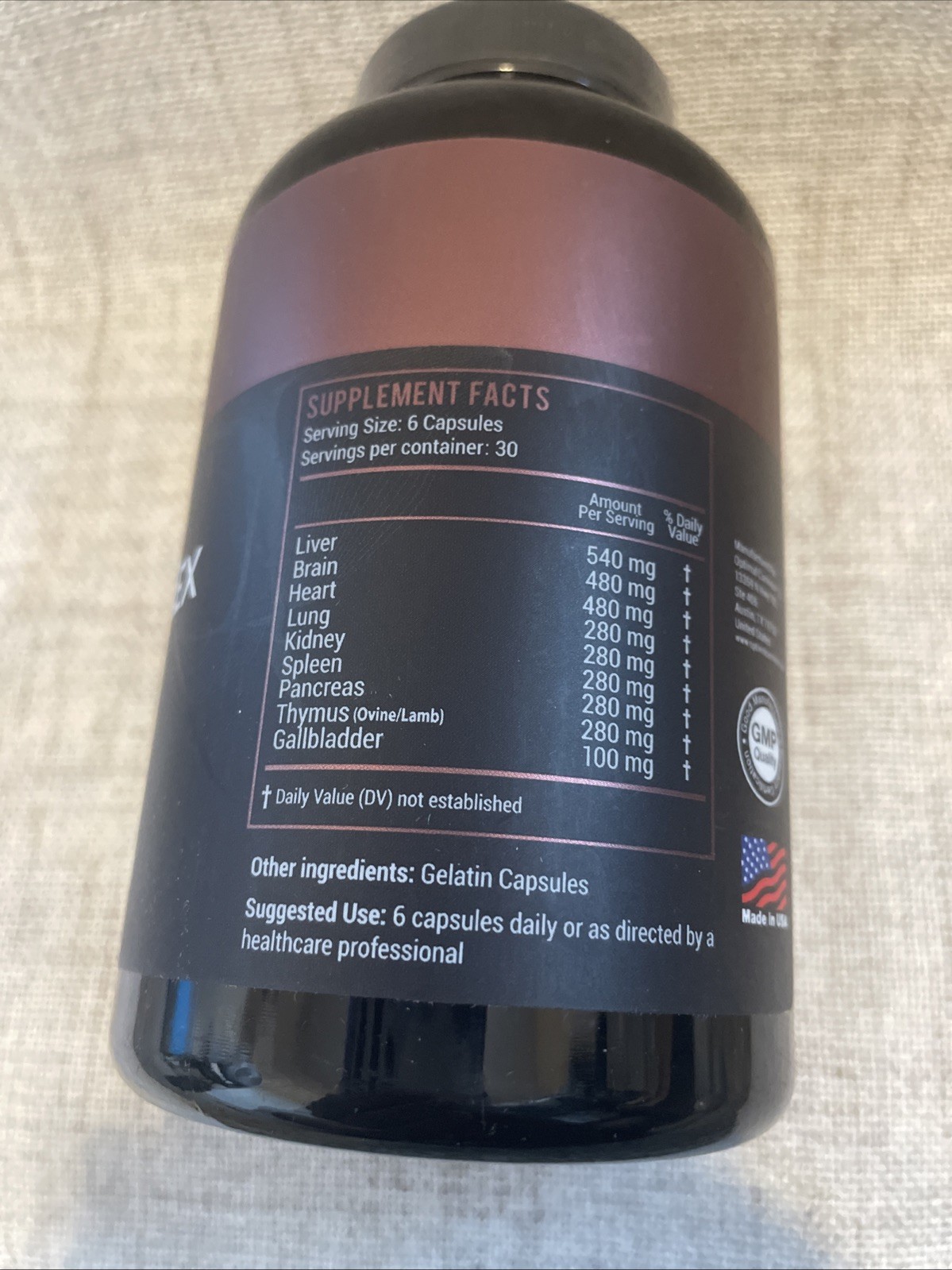 Optimal Carnivore Grass Fed Organ Complex Liver Brain Heart 500mg 180 Capsules