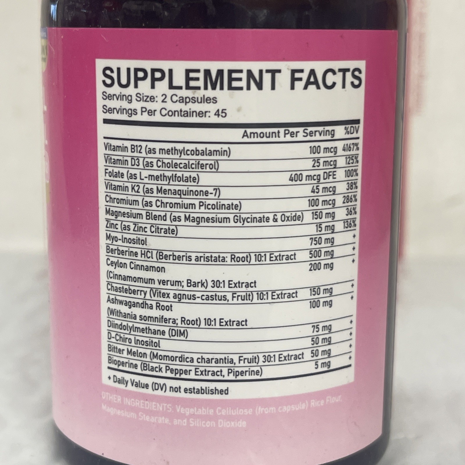 Myo-Inositol D-Chiro Inositol Berberine Vitamin D3+K2 Dietary Supplements 90 Cap