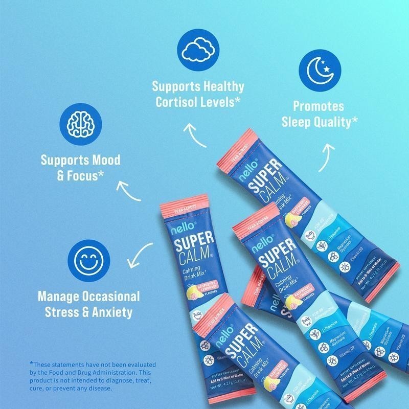 NEW Nello Supercalm – Calming Drink Mix with KSM-66 Ashwagandha, Vitamin D3