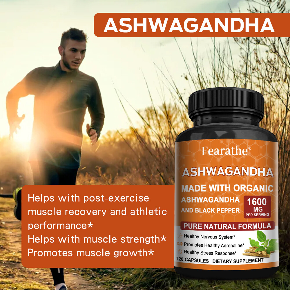 ☀ Organic Ashwagandha Capsules 1600mg with Black Pepper Root Powder