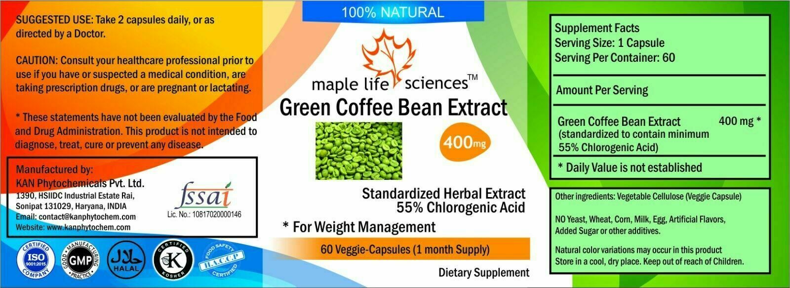 Green Coffee Bean Extract Capsules (55% Chlorogenic Acid) – 400mg – AU Stock