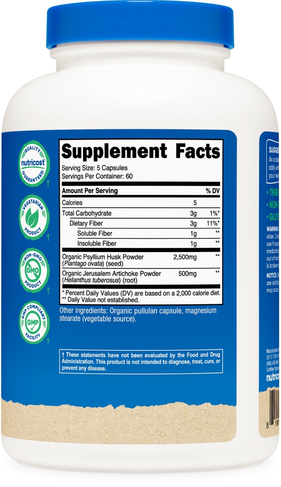 Nutricost Fiber Capsules with Prebiotic Fiber Supplement, 300 Capsules