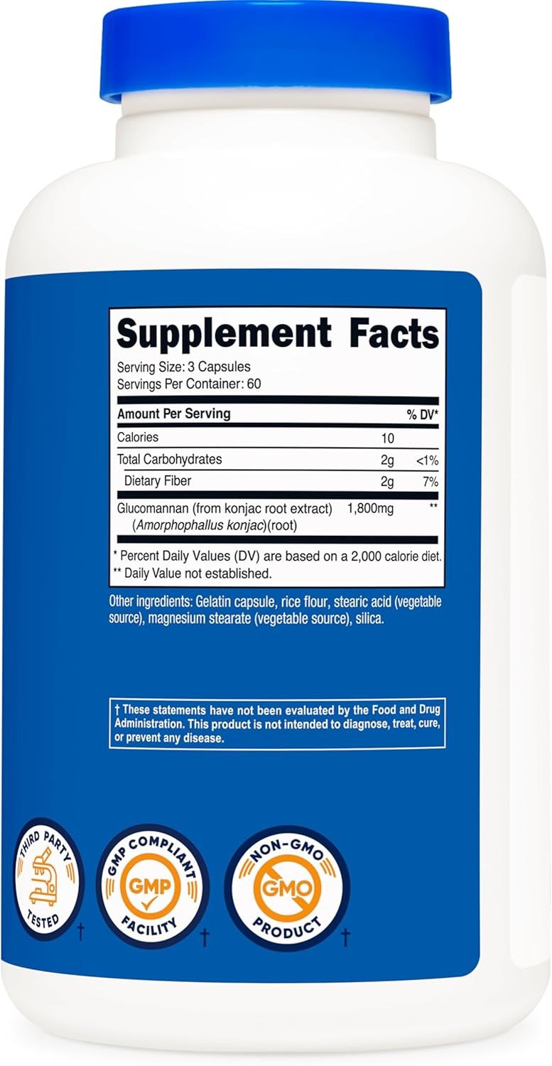 Nutricost Glucomannan 1,800mg Per Serving, 180 Capsules 180 Count (Pack of 1)