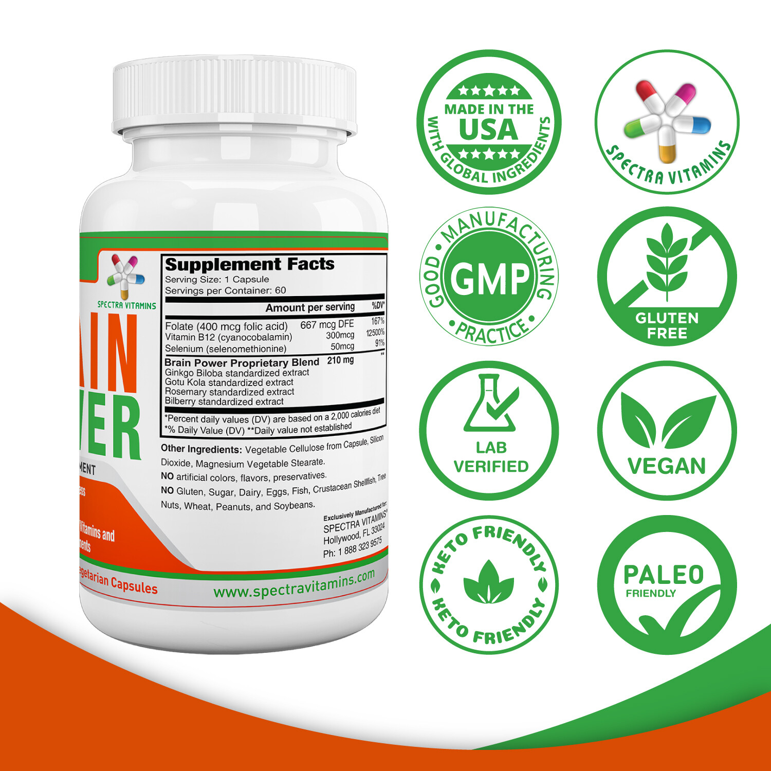 BRAIN POWER supports Mental Alertness and Focus, Ginkgo Biloba, Rosemary, B12,