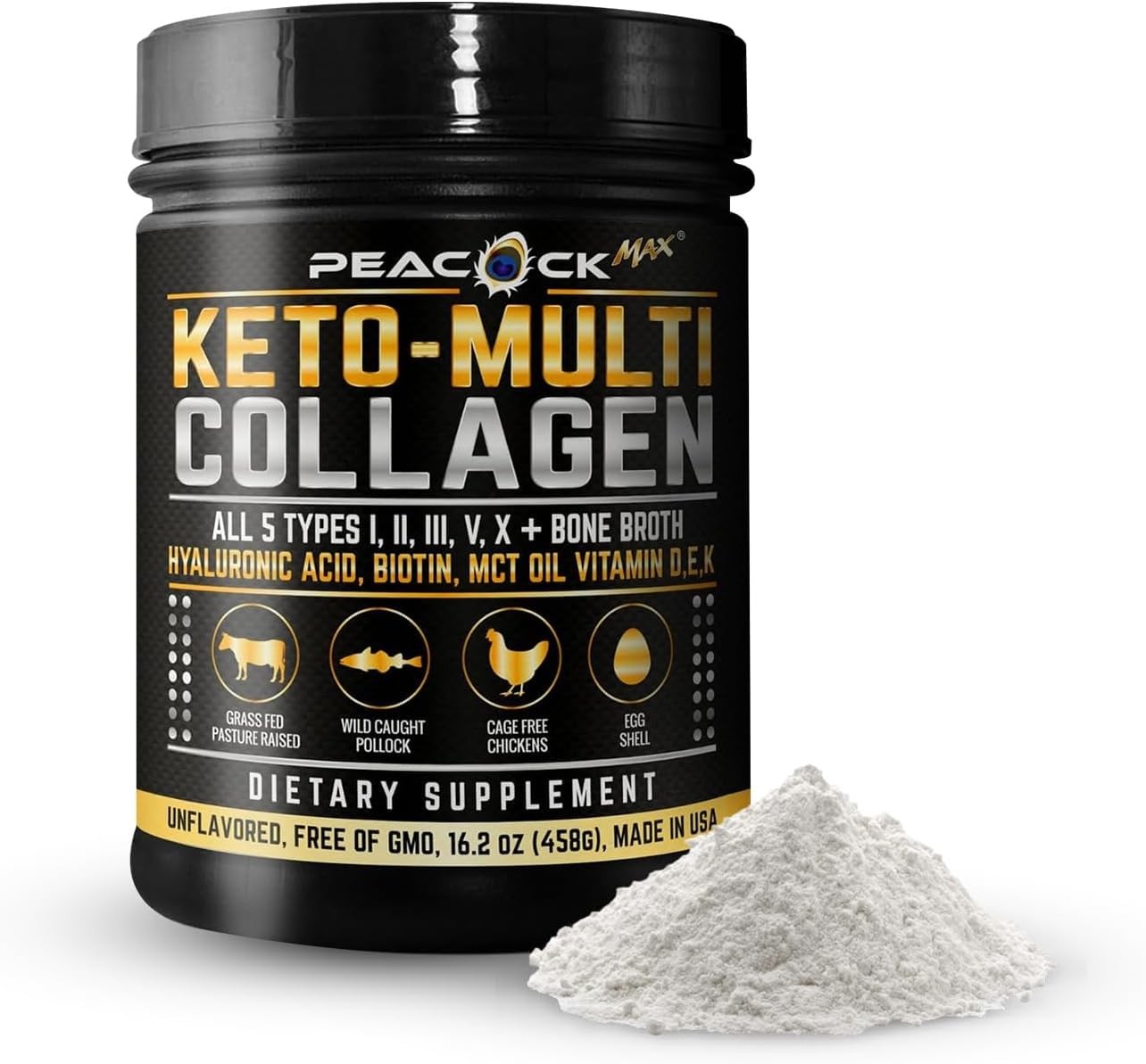 Peacock Max Keto Multi Collagen Peptides 16.2 1.01 Pound (Pack of 1), Black