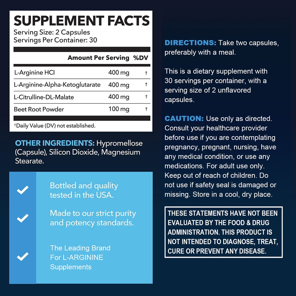 Factor L-Arginine 3000 MG, Extra Strength Nitric Oxide & Circulation Boost 60 ct