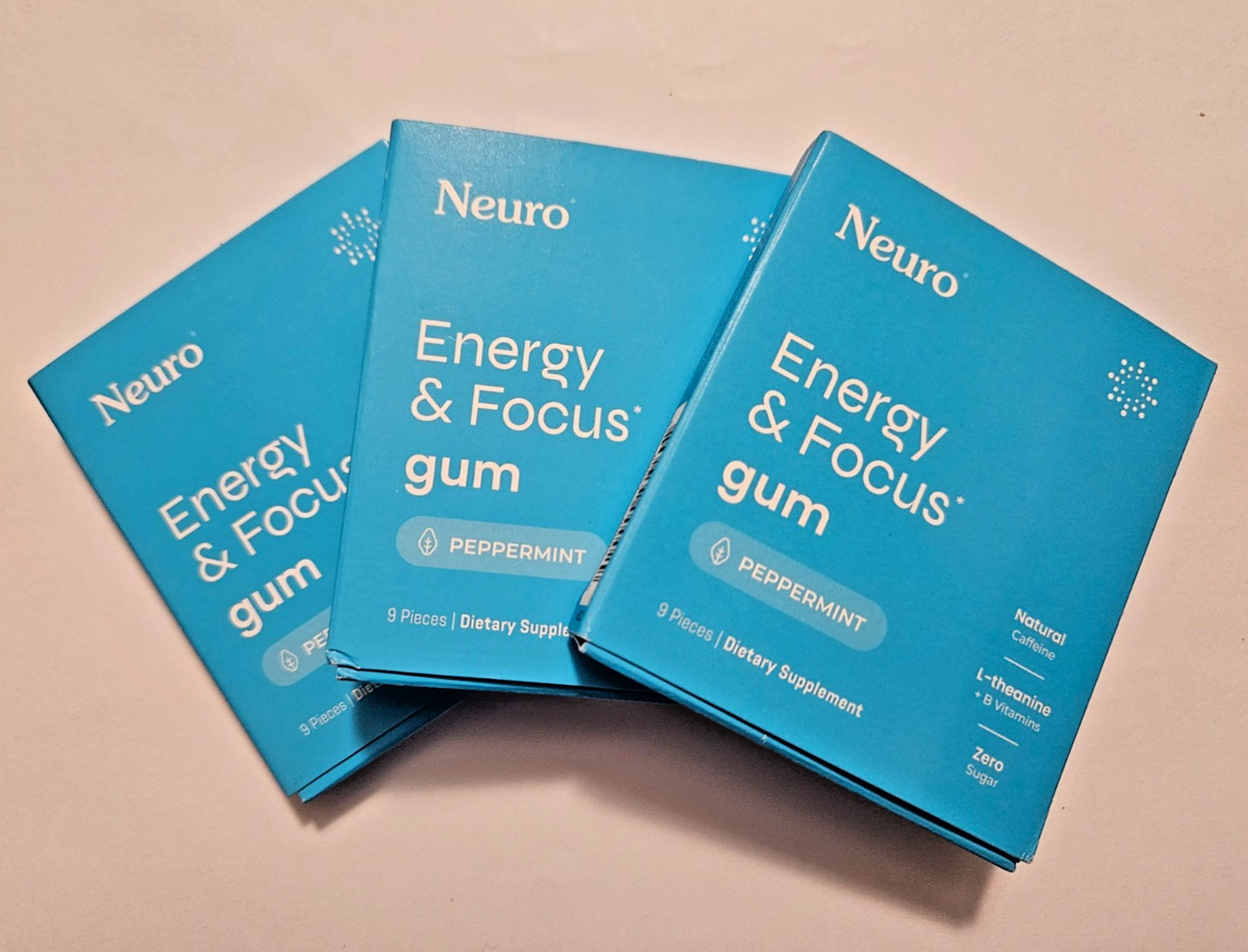 3 PACKS NEURO Gum Mint L-theanine B-12 Caffeine Boost Energy & Focus 27 pc NEW!