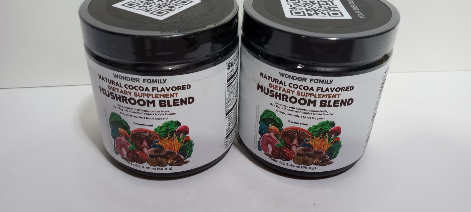 2x Wonder Family Natural Cocoa Flavored Mushroom Blend Dietary Supplement 2.45oz