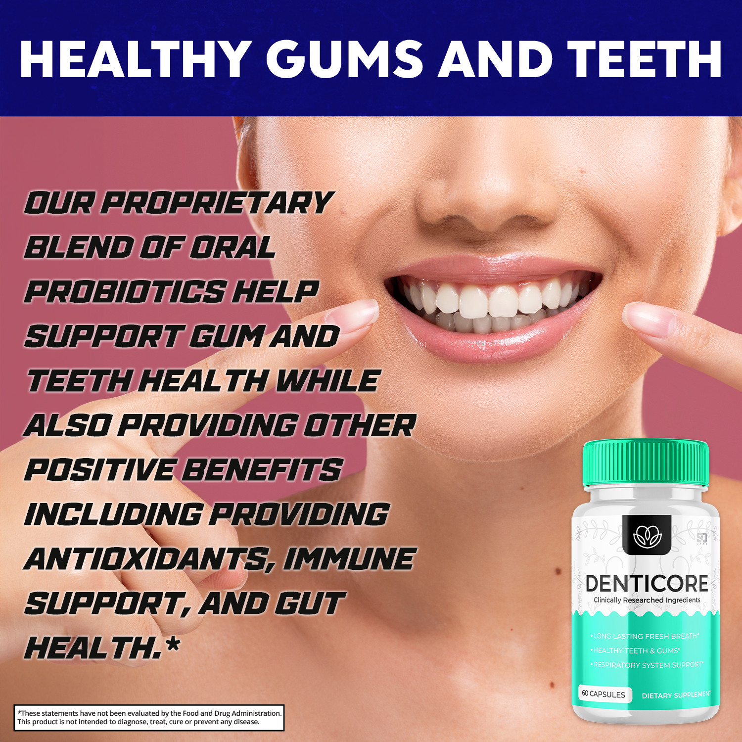 Denticore Oral Probiotic, Denti Core for Gum & Teeth Health (60 Capsules)