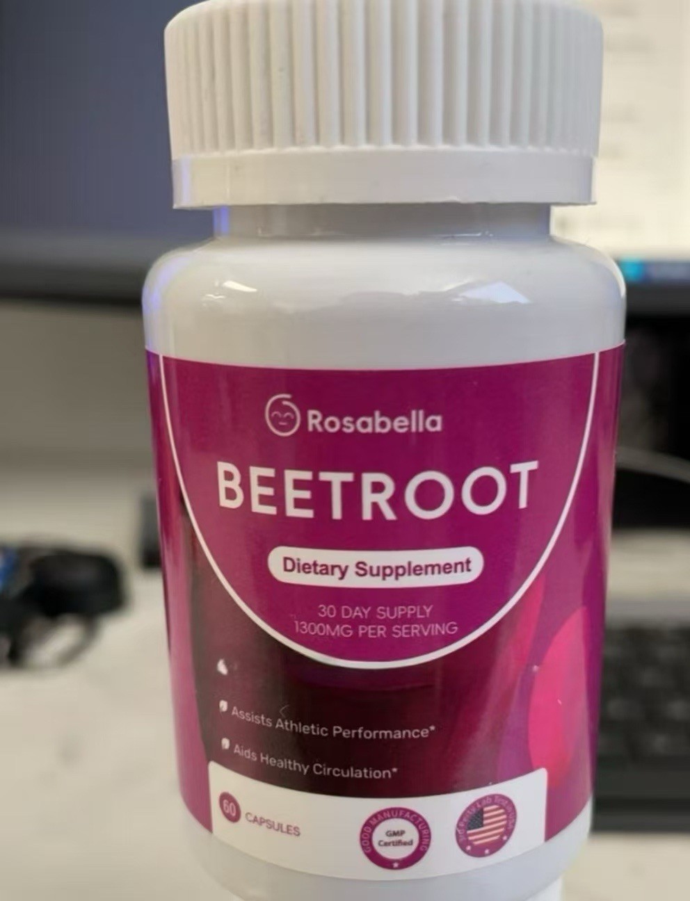Rosabella Organic Beetroot Capsules 60 Count 1300mg Athletic Performance