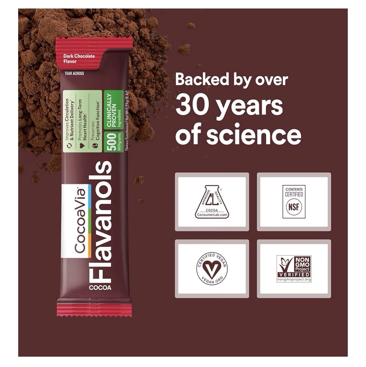 CocoaVia Cocoa Flavanols Powder Heart Circulation Cognitive Health 30 Sticks