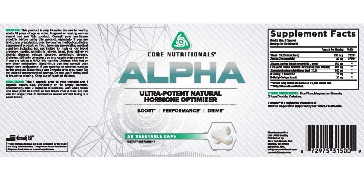 Core Nutritionals Alpha Natural Hormone Optimizer, Anabolic Testosterone Booster