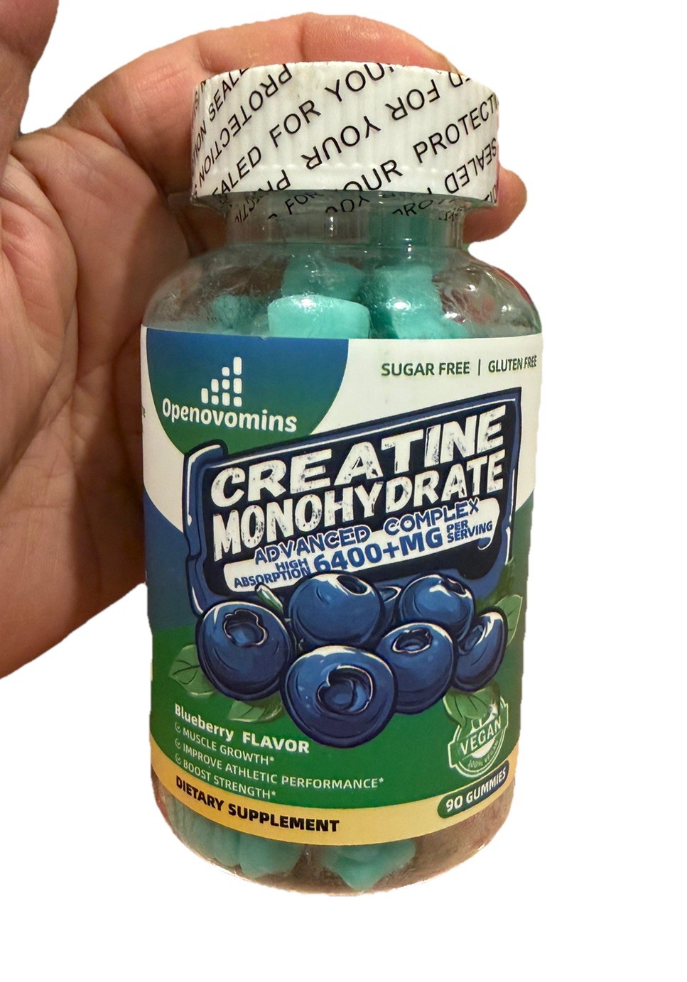 Openovomins Creatine Monohydrate Gummies Blueberry 6400mg 90 Count New Exp 11/26