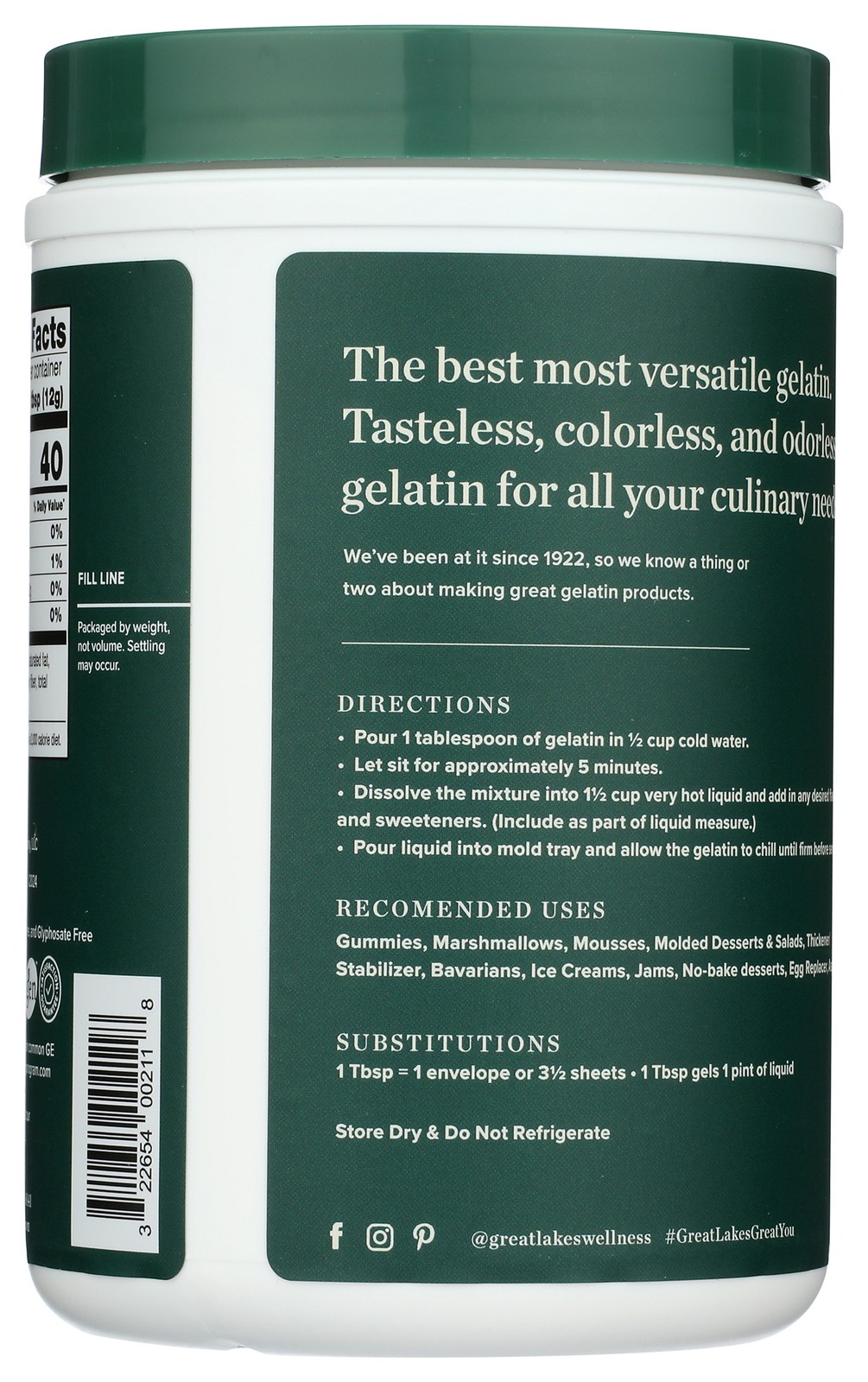 Great Lakes Wellness Culinary Beef Gelatin 16 Oz Unflavored Gummies 12G 1 Pack
