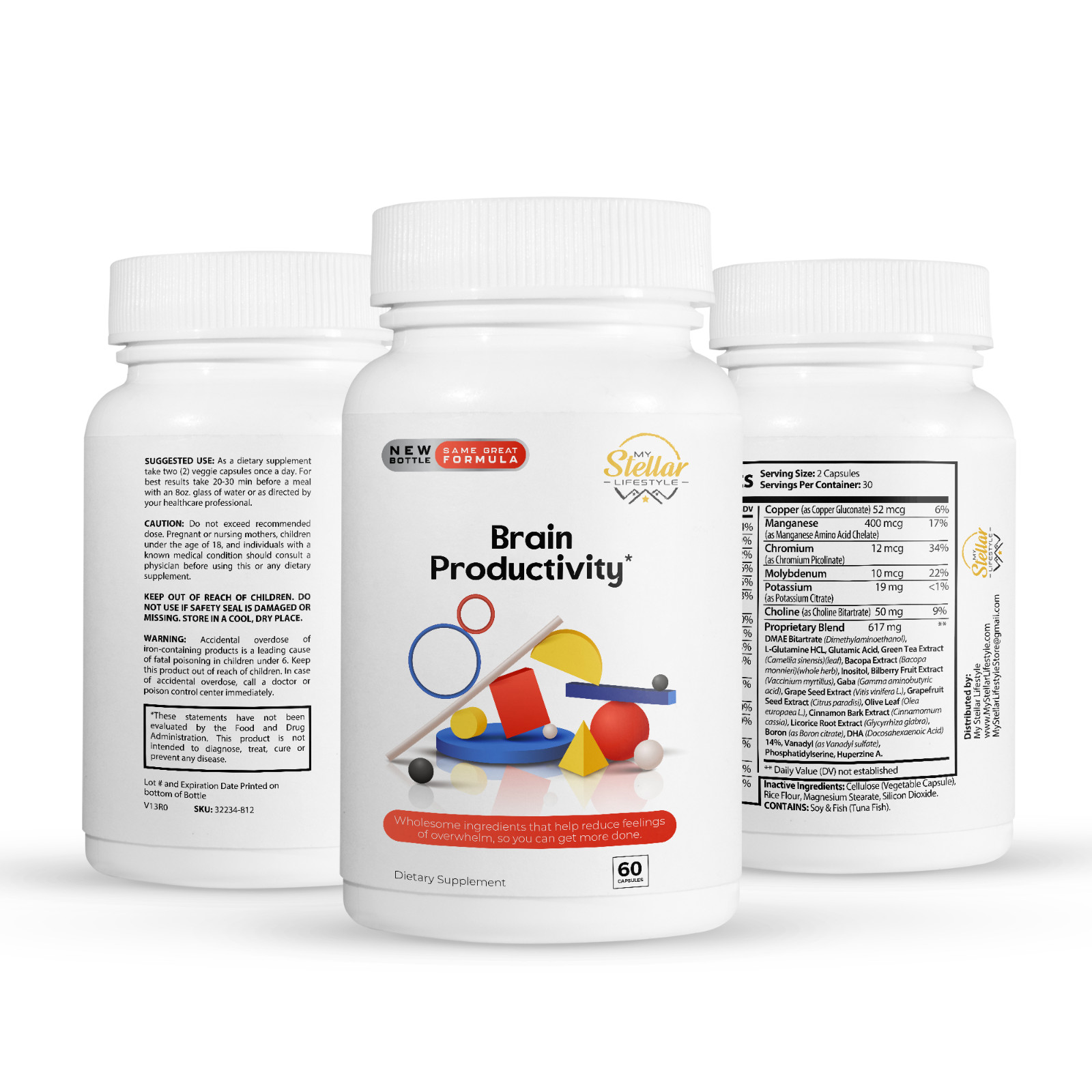 5 Pack Brain Productivity, helps reduce overwhelm-60 Capsules x5