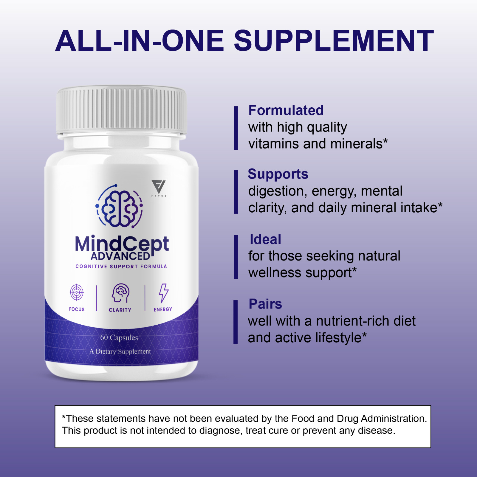 Mindcept Advanced Brain Formula, MindCept Supplement (60 Capsules)