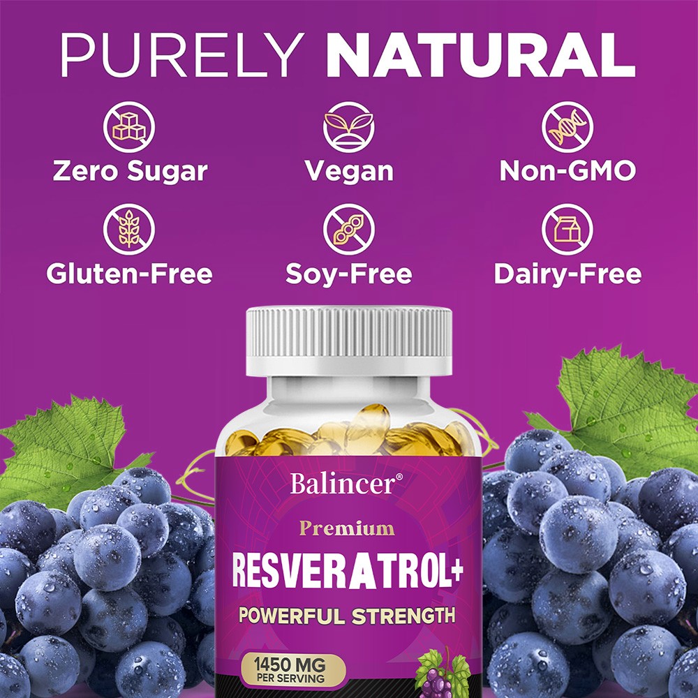 Resveratrol Antioxidant Supplement Vitamin C 605 mg for Heart Skin Brain Health