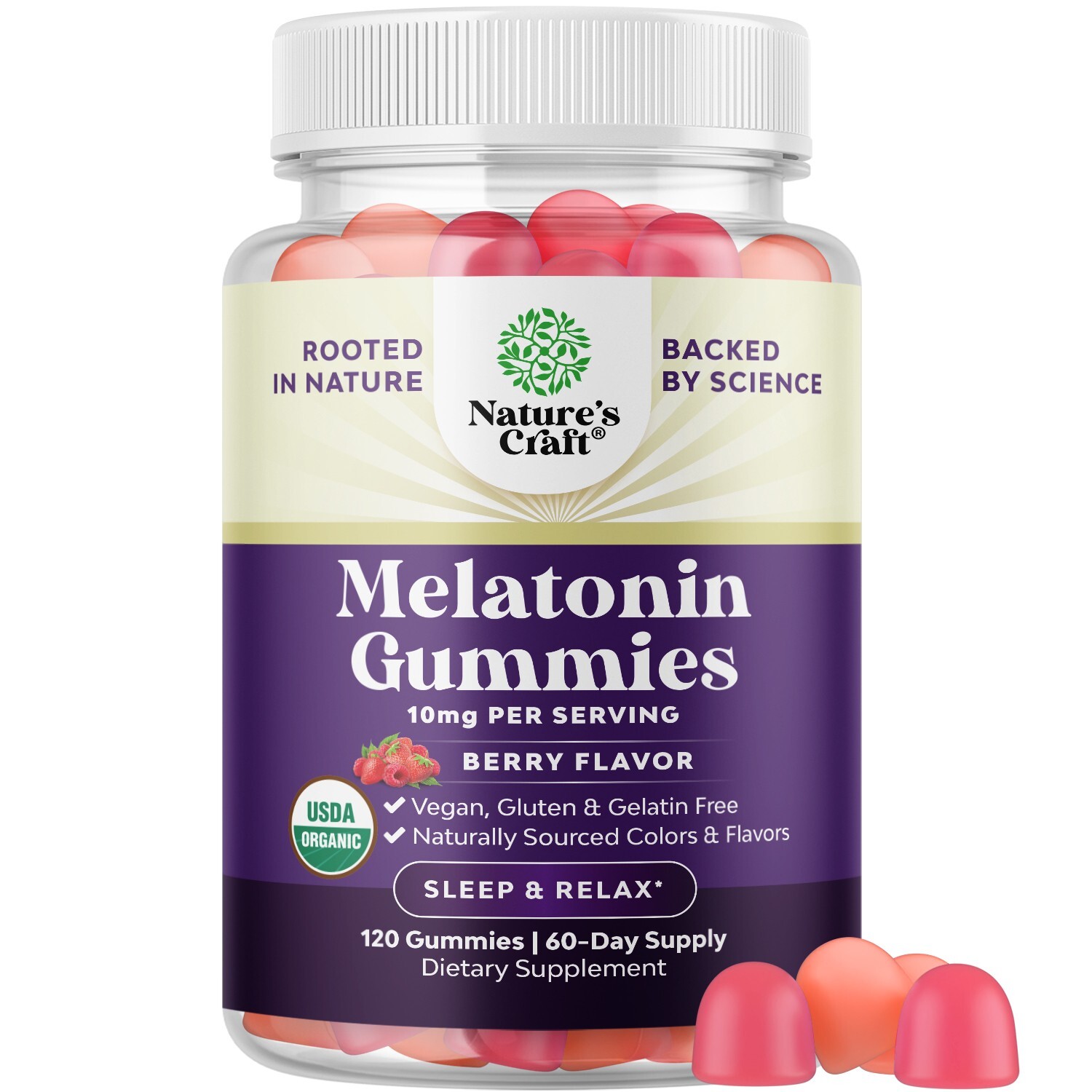 Certified Organic Melatonin Gummies 10mg Per Serving – Fast Acting and Tasty